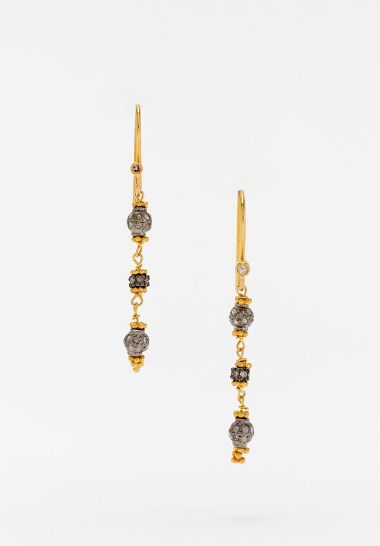 Greig Porter Oxidized 18K Starburst Diamond-Studded Bead Dangle Earrings 1.75