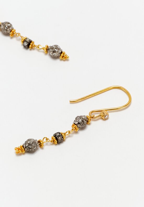 Greig Porter Oxidized 18K Starburst Diamond-Studded Bead Dangle Earrings 1.75