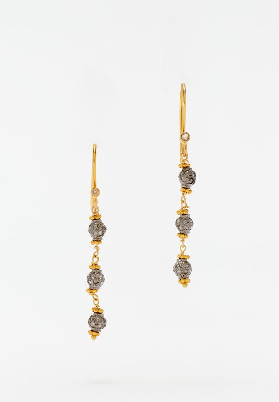 Greig Porter Oxidized 18K Starburst 3-Drop Diamond-Studded Bead Dangle Earrings 1.625