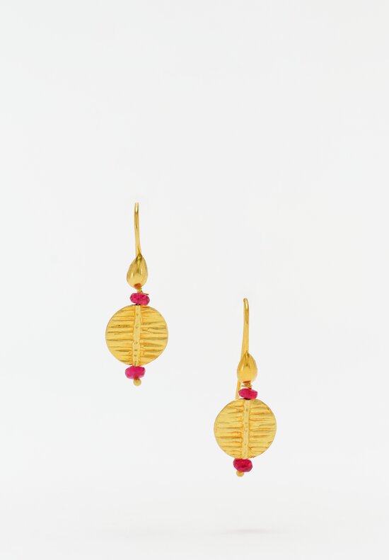Greig Porter 18K Disc Drop Earrings with Faceted Ruby Beads