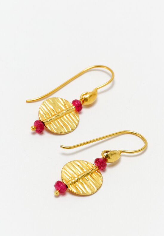 Greig Porter 18K Disc Drop Earrings with Faceted Ruby Beads