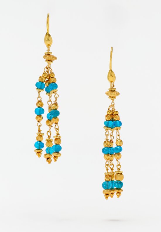 Greig Porter Handmade 18K & Polished Apatite Beaded Chandelier Earrings 2.25