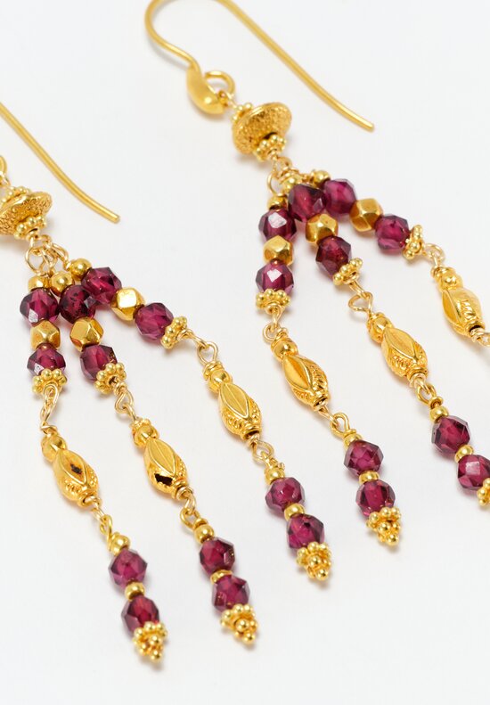 Greig Porter Handmade 18K & Raspberry Sapphire Beaded Chandelier Earrings 2.5