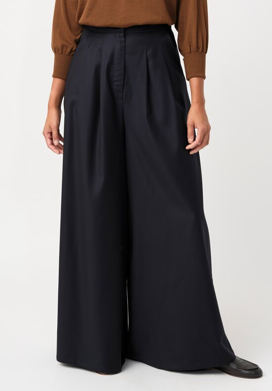 Dusan Tasmania Notched & Pleated Pants in Midnight Navy Blue