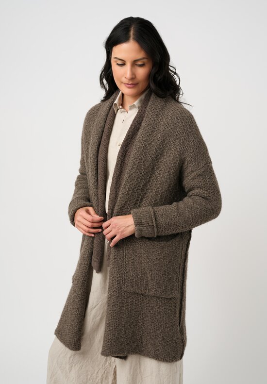 Daniel Andresen Hand-Knit Yak Sedum Cardigan in Tree Bark Brown