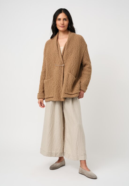 Daniel Andresen Hand-Knit Camel Weighted Cardigan in Sahara Camel Brown