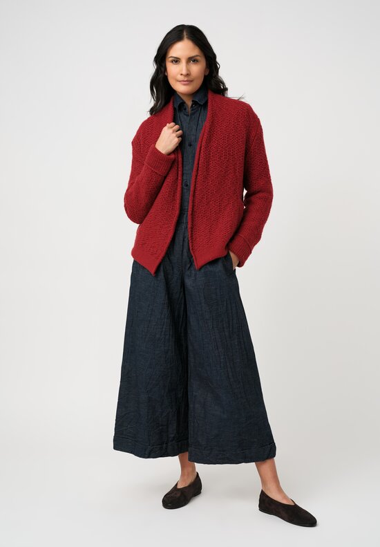 Daniel Andresen Hand-Knit Cashmere Bergenia Cardigan in Ruby Rose Red
