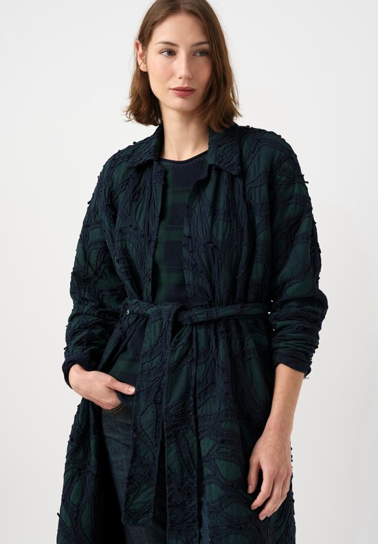 Alabama Chanin Fallen Leaves Trench Coat in Midnight Teal Blue