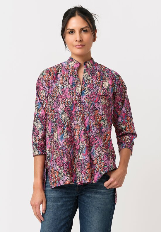Daniela Gregis Washed Cotton Floral Kora Top in Fuchsia Pink Fiori Fantasia