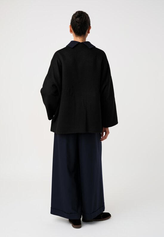 Daniela Gregis Double-Faced Cashmere Gladiolo Jacket in Black & Blue Ink	