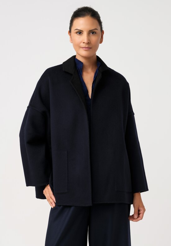 Daniela Gregis Double-Faced Cashmere Gladiolo Jacket in Black & Blue Ink	