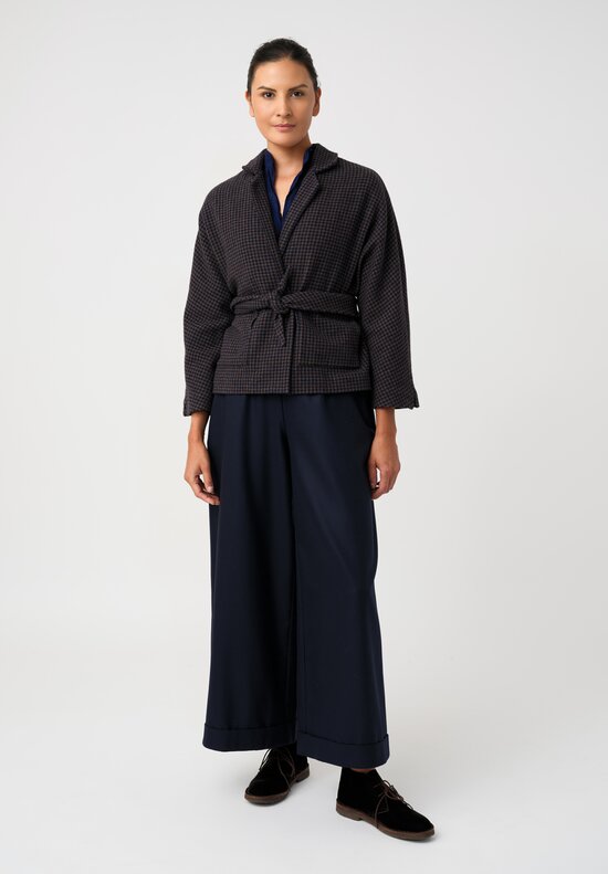 Daniela Gregis Peonia Jacket in Navy Blue & Brown Houndstooth	