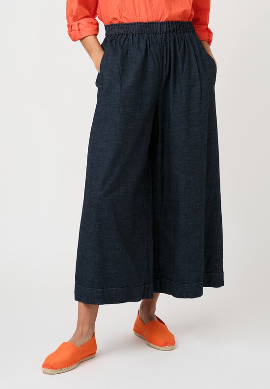 Daniela Gregis Washed Cotton Tasche Pigiama Pants in Denim Blue Twill