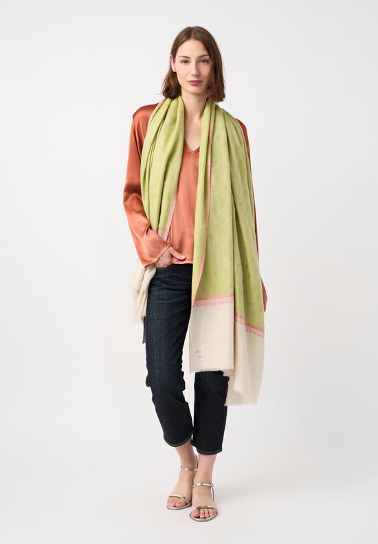 Yaser Shaw Embroidered Flowers Cashmere Scarf