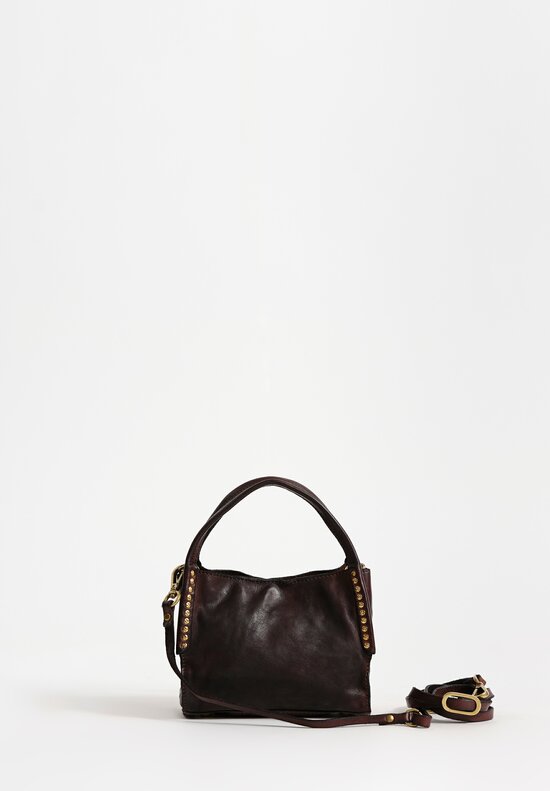 Campomaggi Leather Lara Petite Studded Shopping Bag in Mahogany Brown
