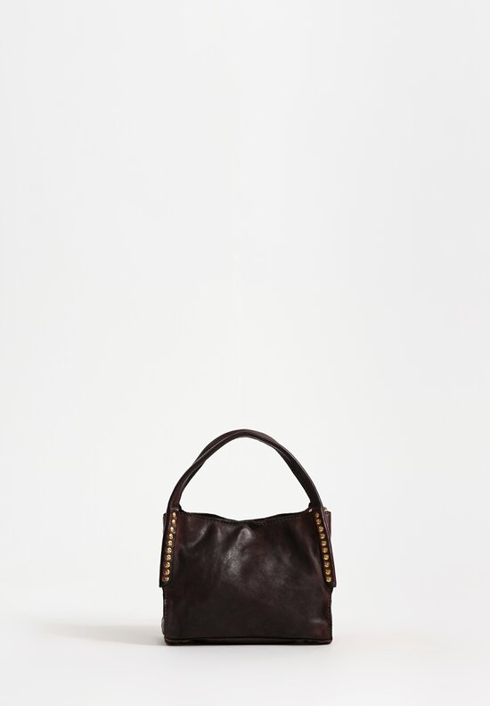 Campomaggi Leather Lara Petite Studded Shopping Bag in Mahogany Brown