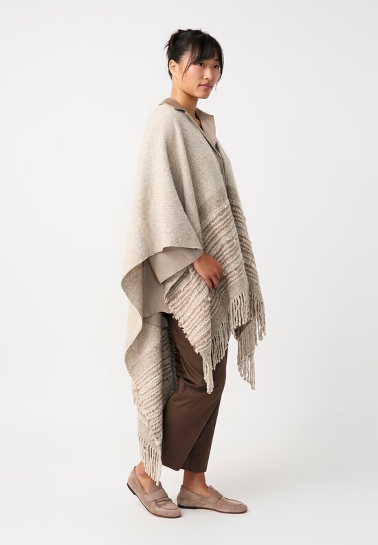 Alonpi Cashmere Tweed Fringed Lia Poncho in Natural Oat