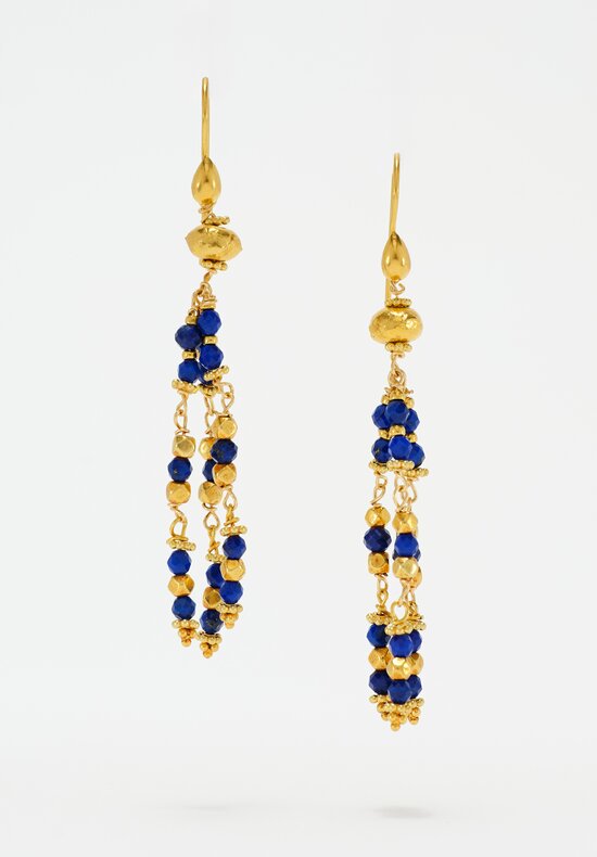 Greig Porter 3-Strand 18K & Lapis Lazuli Beaded Chandelier Earrings