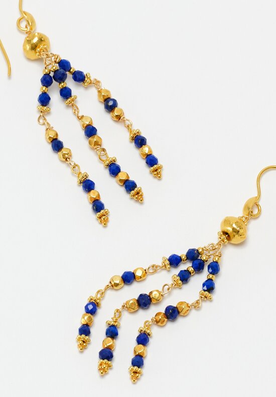 Greig Porter 3-Strand 18K & Lapis Lazuli Beaded Chandelier Earrings