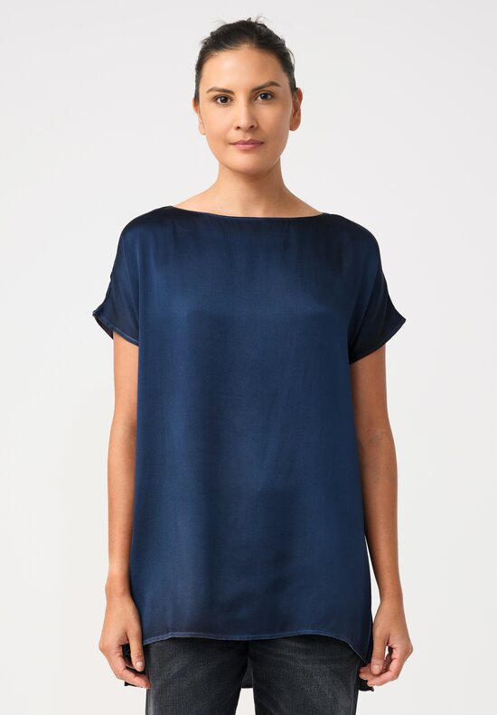 Avant Toi Silk Cap Sleeve Top in Nero & Fiume Blue