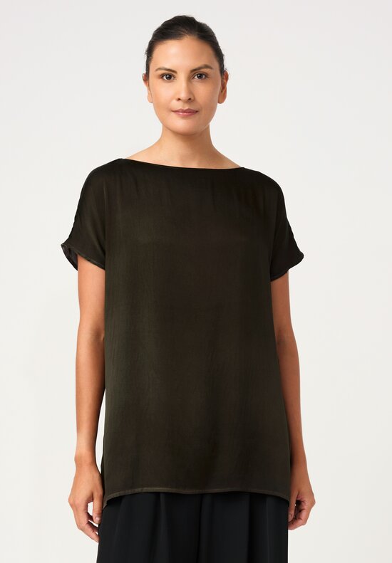 Avant Toi Silk Cap Sleeve Top in Nero & Moss Green