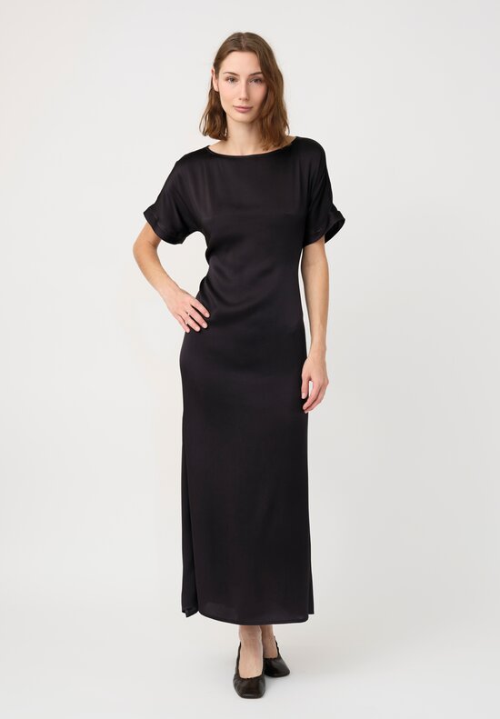 Avant Toi Silk Barchetta Dress in Nero Black