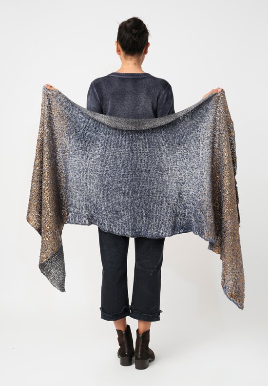 Avant Toi Silk & Cashmere Hand-Painted Pelliccia Scarf in Nero & Midnight Blue