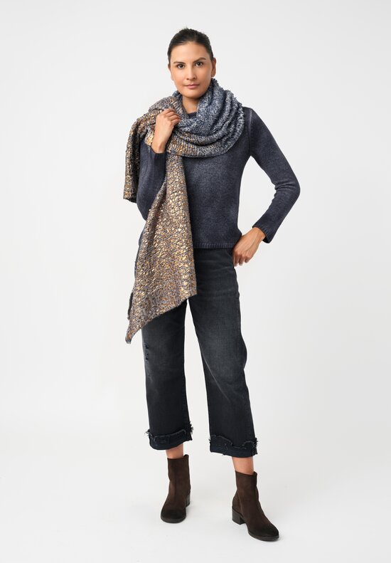 Avant Toi Silk & Cashmere Hand-Painted Pelliccia Scarf in Nero & Midnight Blue