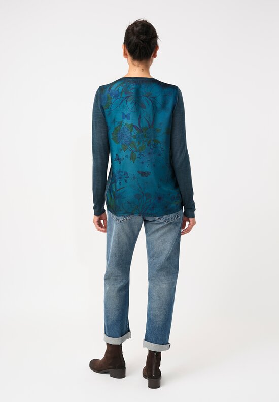 Avant Toi Cashmere & Vintage Silk One-of-a-Kind V-Neck Sweater in Laguna Blue Hydrangea