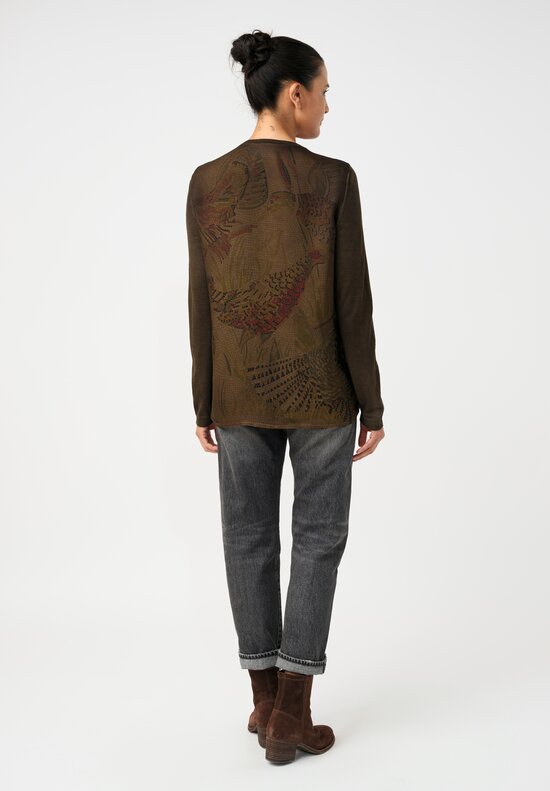 Avant Toi Cashmere & Vintage Silk One-of-a-Kind V-Neck Sweater in Moss Green Mosaic