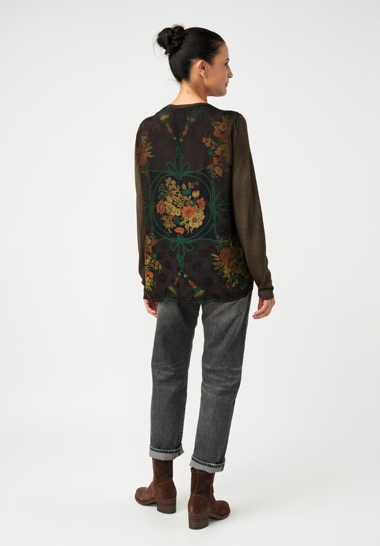 Avant Toi Cashmere & Vintage Silk One-of-a-Kind V-Neck Sweater in Moss Green Tassels