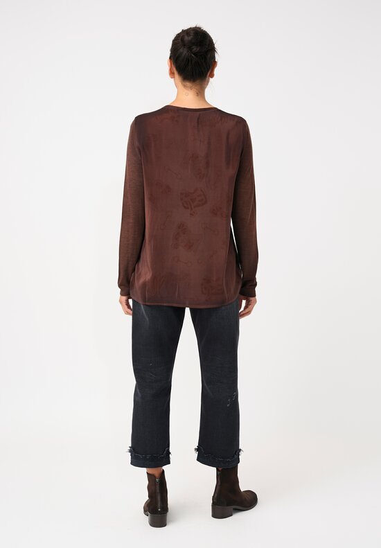 vant Toi Cashmere & Vintage Silk One-of-a-Kind V-Neck Sweater in Brownie Brown Saddles