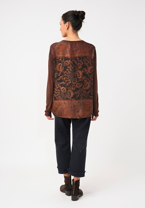 Avant Toi Cashmere & Vintage Silk One-of-a-Kind V-Neck Sweater in Brownie Brown Swirls