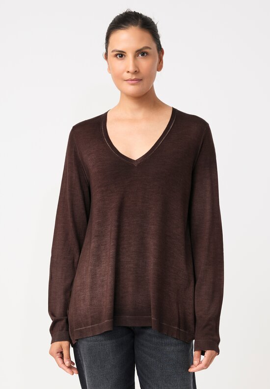 Avant Toi Cashmere & Vintage Silk One-of-a-Kind V-Neck Sweater in Moro Brown Floral