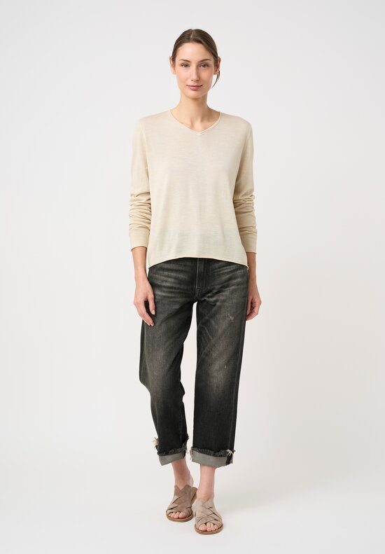 Avant Toi Cashmere & Silk Hand-Painted V-Neck Sweater in Burro Cream