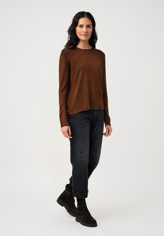 Avant Toi Cashmere & Silk Hand-Painted Girocollo Sweater in Nero & Antilope Brown