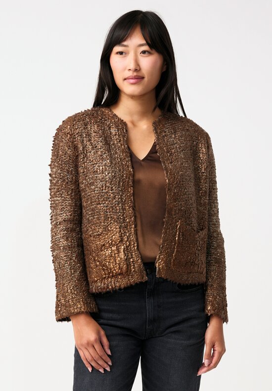 Avant Toi Silk & Cashmere Hand-Painted Pelliccia Jacket in Nero & Antilope Brown