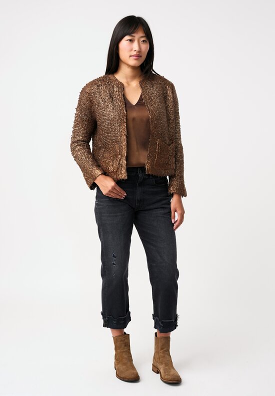 Avant Toi Silk & Cashmere Hand-Painted Pelliccia Jacket in Nero & Antilope Brown