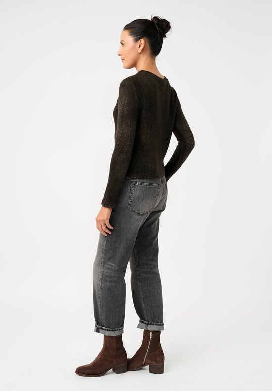 Avant Toi Cashmere & Silk Cropped Rib-Knit Sweater in Nero & Moss Green