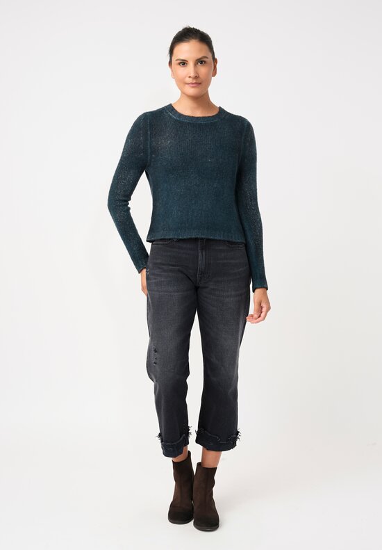 Avant Toi Cashmere & Silk Cropped Rib-Knit Sweater in Nero & Laguna Blue