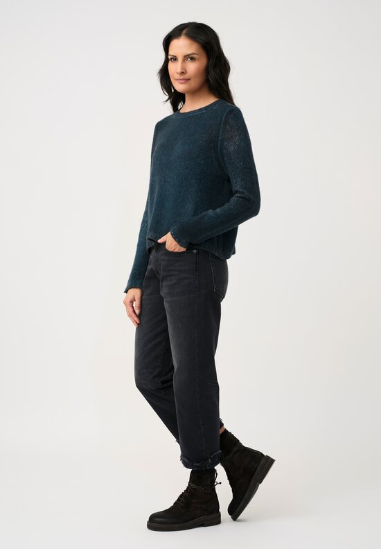 Avant Toi Cashmere & Silk Cropped Rib-Knit Sweater in Nero & Laguna Blue