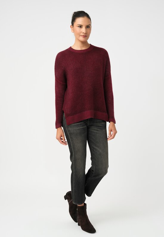 Avant Toi Cashmere & Silk Hand-Painted Spacchi Pullover in Nero & Wine Red