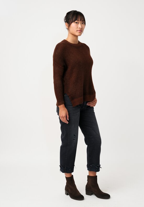 Avant Toi Cashmere & Silk Hand-Painted Spacchi Pullover in Nero & Antilope Brown