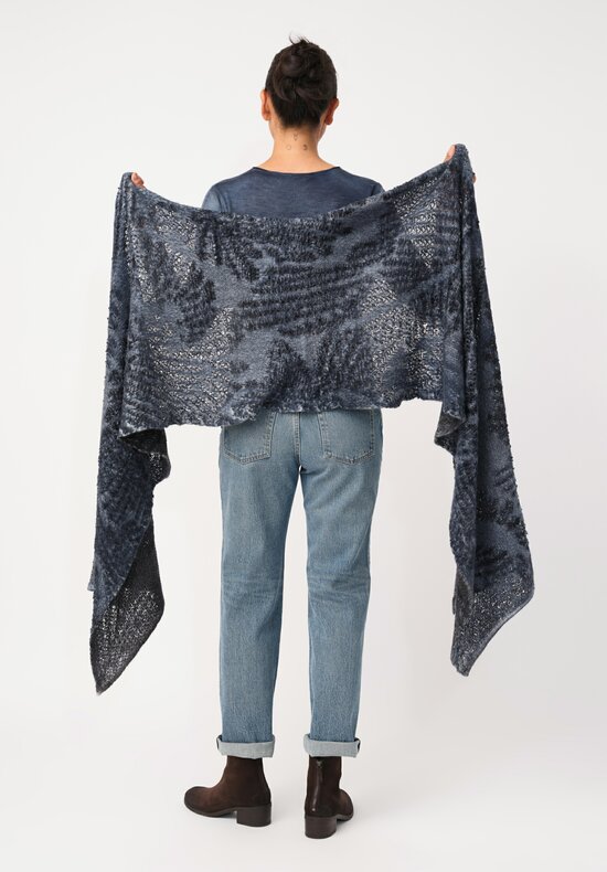 Avant Toi Hand-Painted Cashmere & Alpaca Jacquard Scarf Nero & Slate Blue