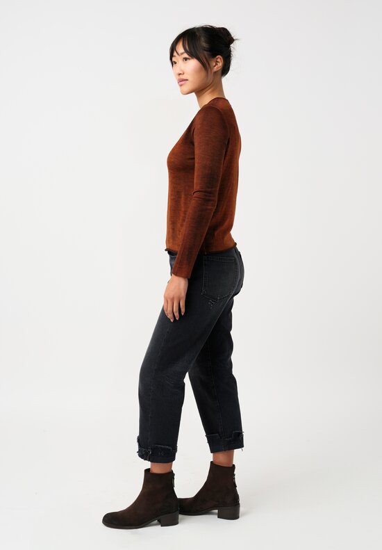 Avant Toi Cashmere & Silk Hand-Painted Off-Gauge Knit in Nero & Mango Orange