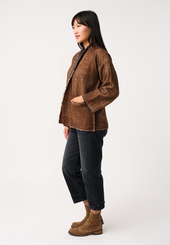 Avant Toi Hand-Painted Vimini Malfilé Open Jacket in Nero & Sughero Brown