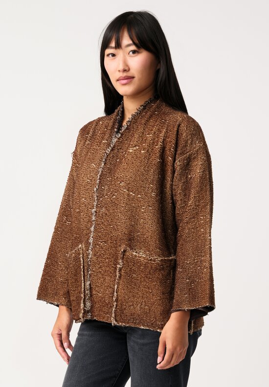 Avant Toi Hand-Painted Vimini Malfilé Open Jacket in Nero & Sughero Brown