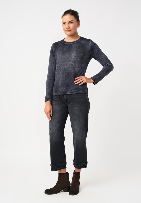 Avant Toi Cashmere Hand-Painted Cropped Sweater in Navy Blue