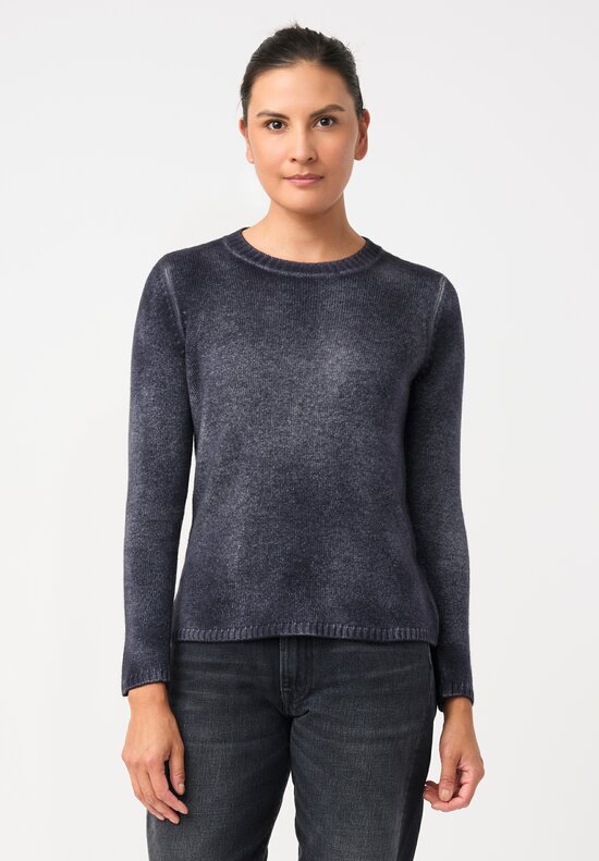 Avant Toi Cashmere Hand-Painted Cropped Sweater in Navy Blue