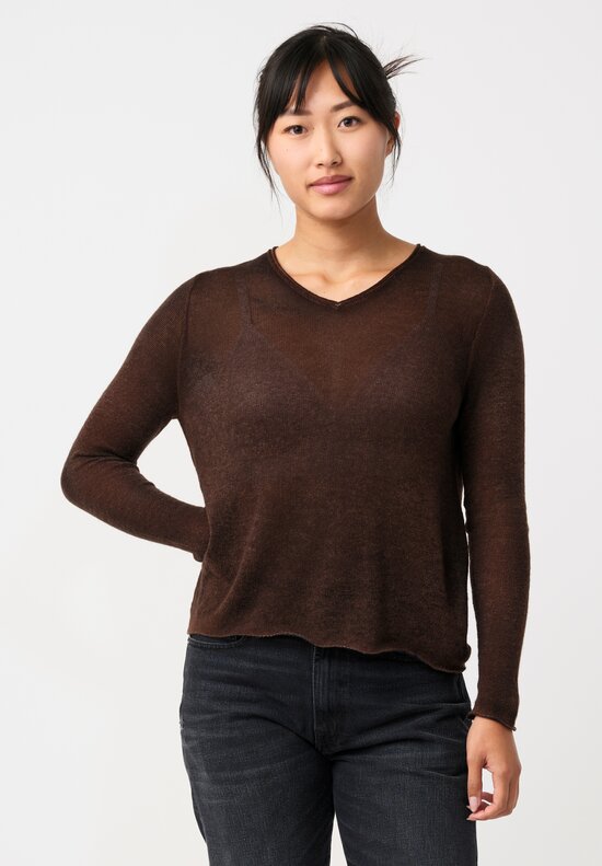 Avant Toi Cashmere V-Neck Garza Sweater in Nero & Brownie Brown